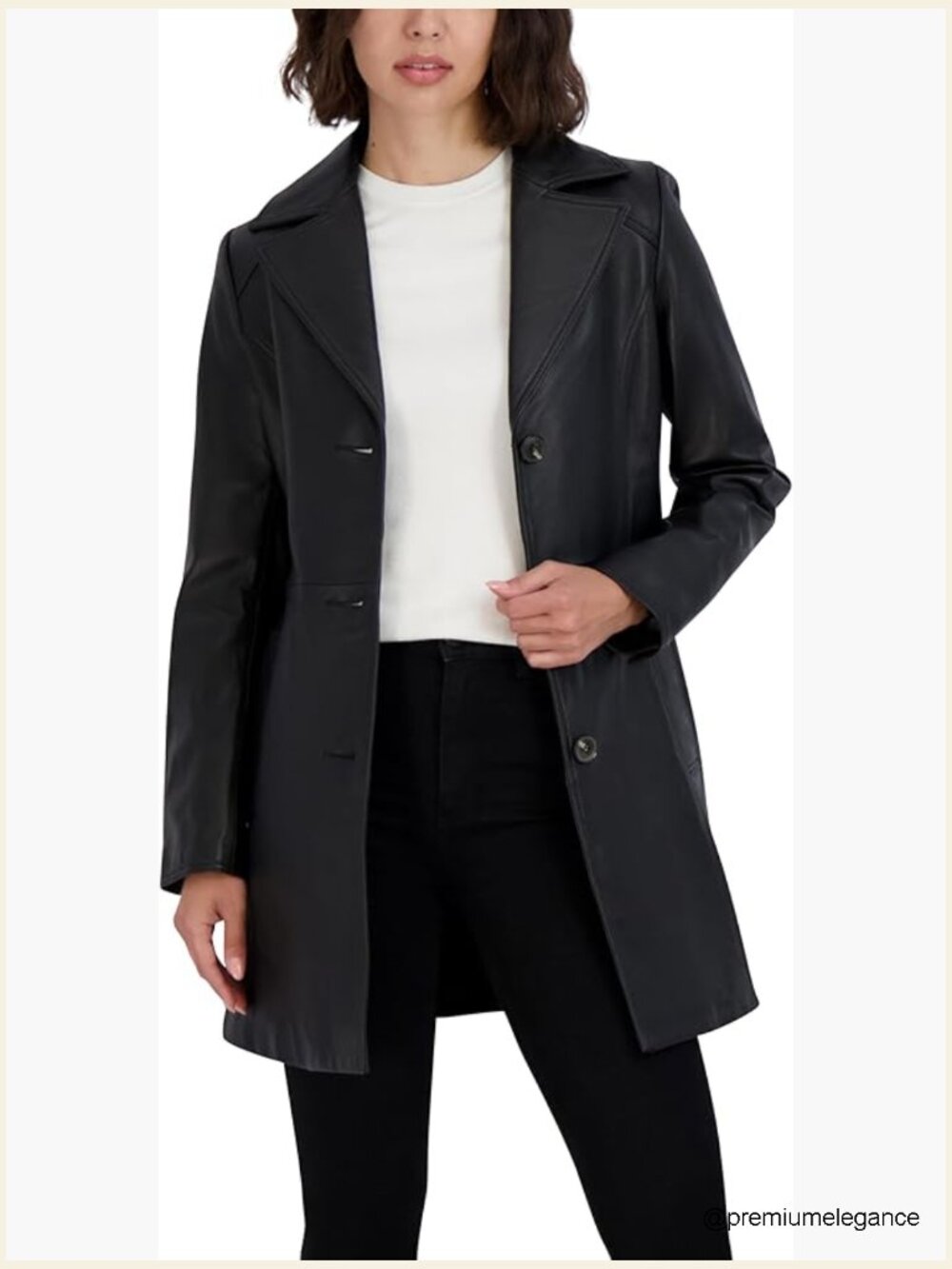 Genuine Lambskin Leather Trench Coat Notch Collar Button Tie Belt 32"